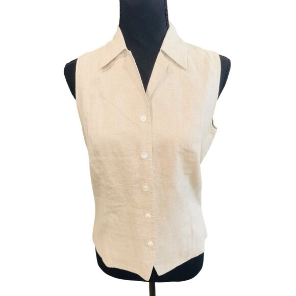 Ann Taylor Linen Beige Sleeveless Button-Front Vest 4 Sustainable Office Money - Picture 1 of 8
